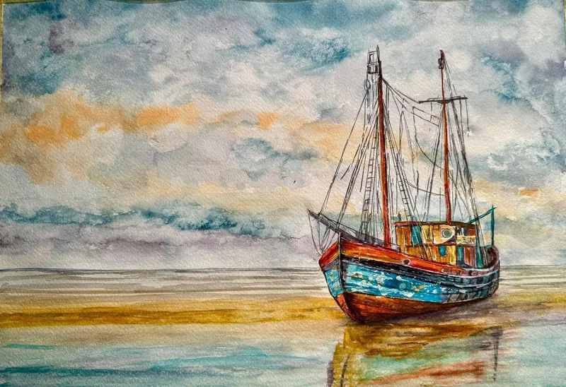 Akvarell halászhajó